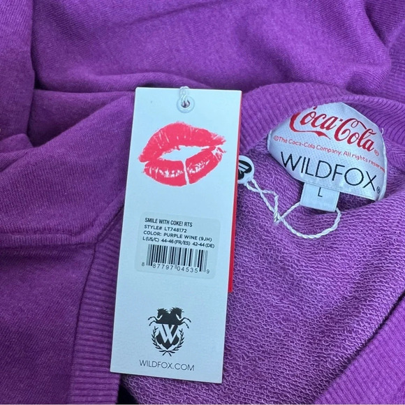 NWT Wildfox x Coca-Cola Smile with Coke! Roadtrip Sweatshirt in Purple Wine L - Picture 5 of 8